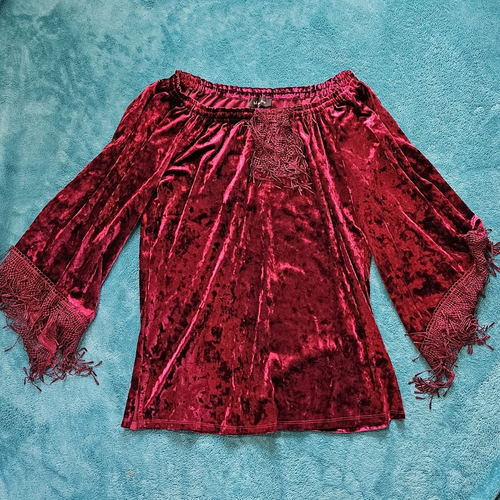 Melissa Paige Red Ruffled Bell Sleeve Blouse